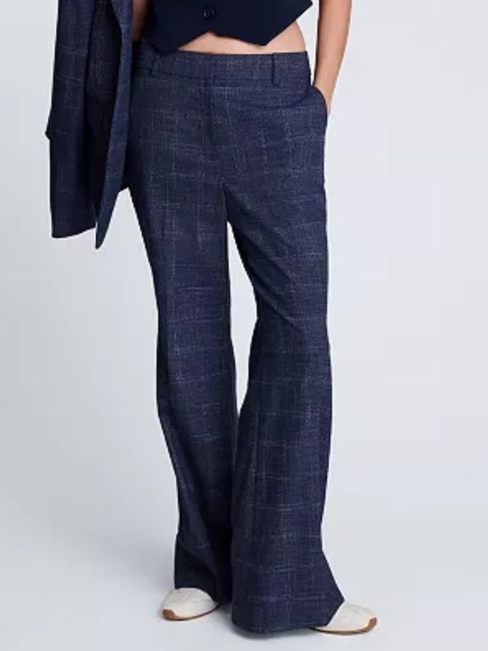 Kenneth Cole Women’s Navy Plaid Mid-rise Flare Pants Sz 14 NWT